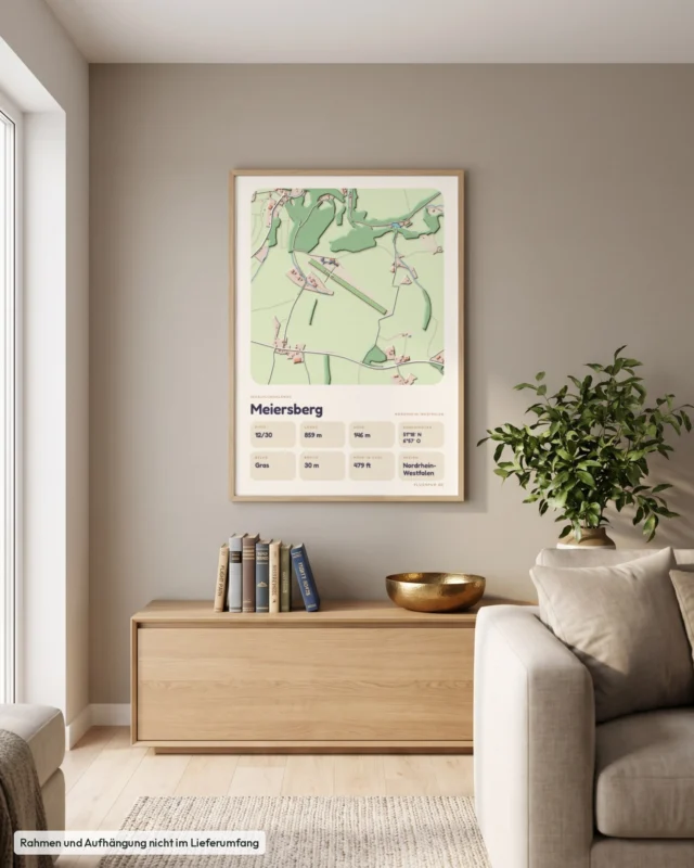 Poster Meiersberg im Stil Clay: Wohnzimmer – Sideboard mit Fliegerbüchern, Eiche