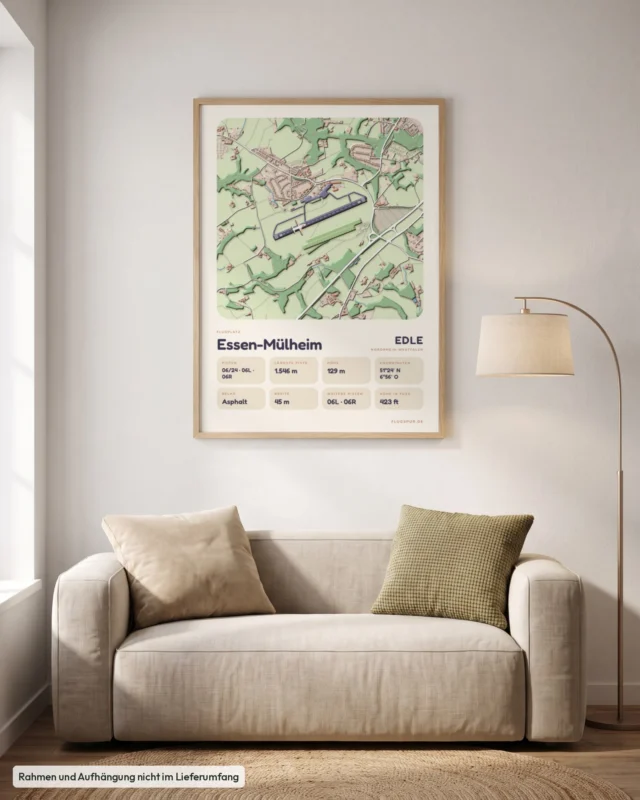 Poster Essen-Mülheim im Stil Clay: Wohnzimmer – Sofa, Eiche