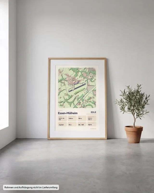 Poster Essen-Mülheim im Stil Clay: Angelehnt – Eiche mit Passepartout, Betonboden
