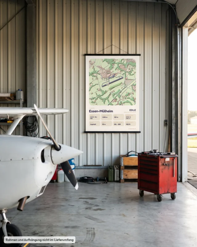 Poster Essen-Mülheim im Stil Clay: Hangar Motorflug – Cessna-Nase, Posterleiste