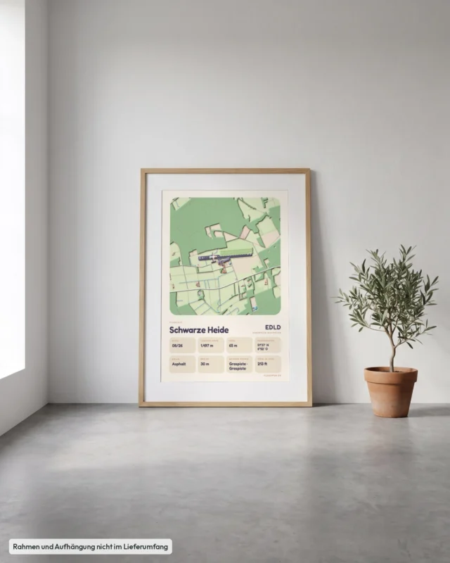 Poster Schwarze Heide im Stil Clay: Angelehnt – Eiche mit Passepartout, Betonboden
