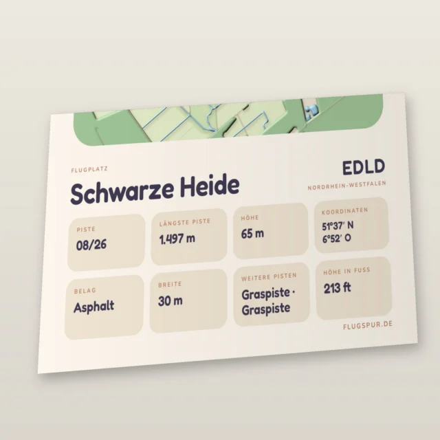 Poster Schwarze Heide im Stil Clay: Detailansicht von Name, Kennung, Piste und Koordinaten