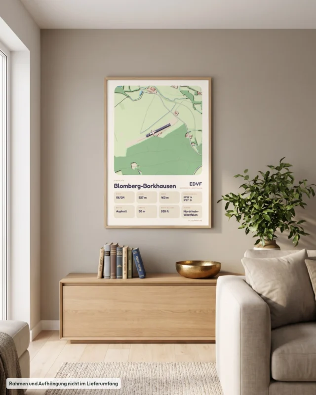 Poster Blomberg-Borkhausen im Stil Clay: Wohnzimmer – Sideboard mit Fliegerbüchern, Eiche
