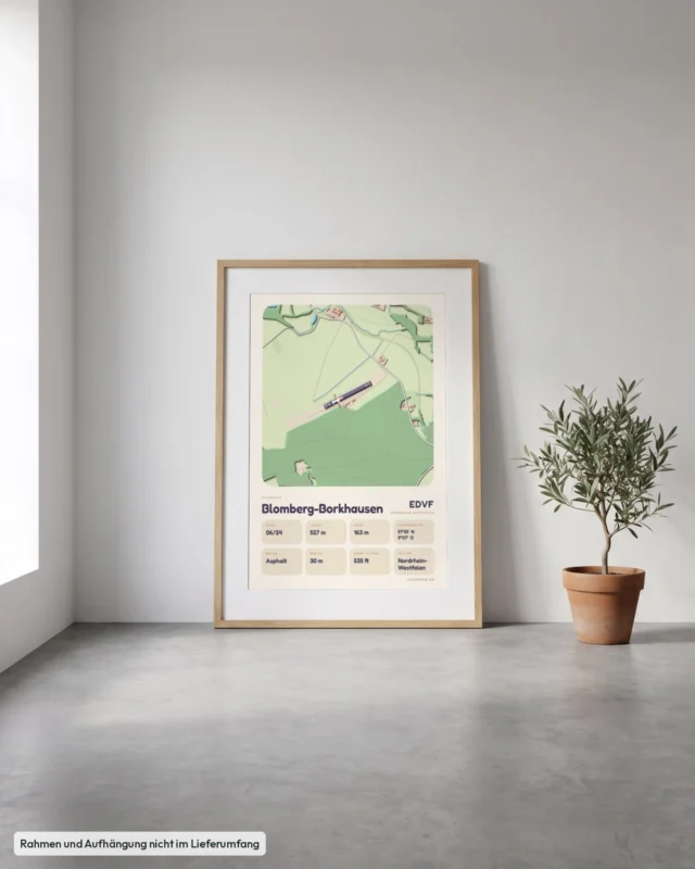 Poster Blomberg-Borkhausen im Stil Clay: Angelehnt – Eiche mit Passepartout, Betonboden