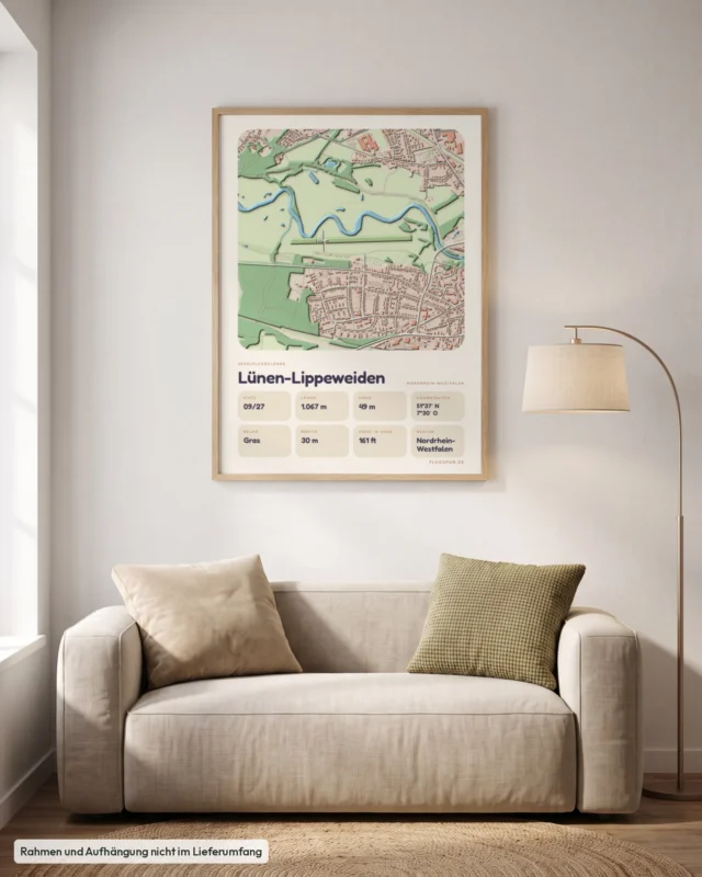 Poster Lünen-Lippeweiden im Stil Clay: Wohnzimmer – Sofa, Eiche