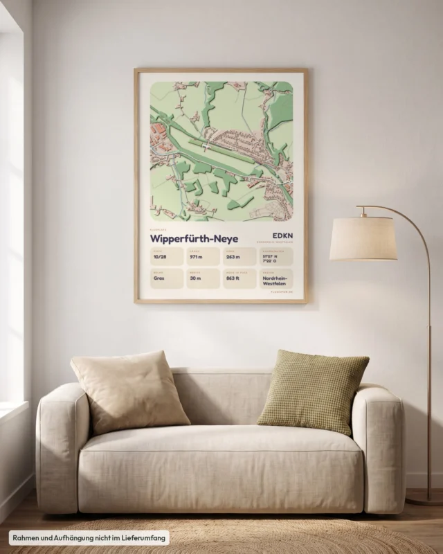Poster Wipperfürth-Neye im Stil Clay: Wohnzimmer – Sofa, Eiche