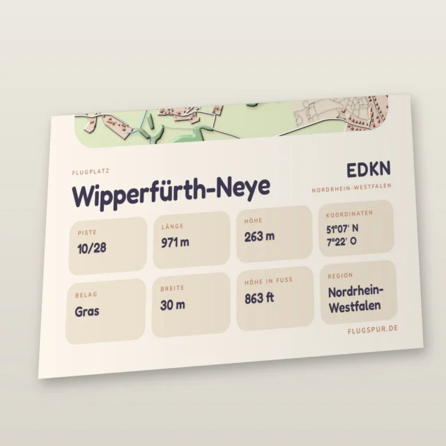 Poster Wipperfürth-Neye im Stil Clay: Detailansicht von Name, Kennung, Piste und Koordinaten