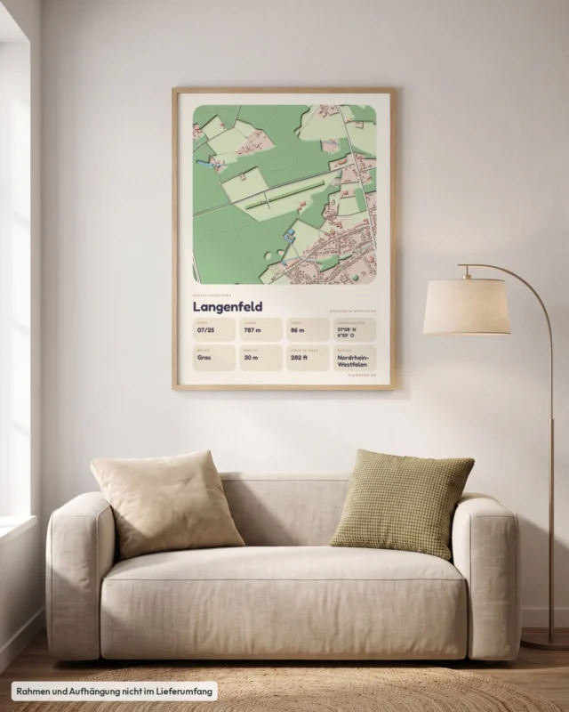 Poster Langenfeld im Stil Clay: Wohnzimmer – Sofa, Eiche