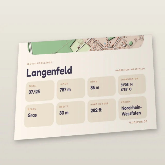 Poster Langenfeld im Stil Clay: Detailansicht von Name, Kennung, Piste und Koordinaten