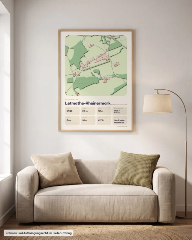 Poster Letmathe-Rheinermark im Stil Clay: Wohnzimmer – Sofa, Eiche