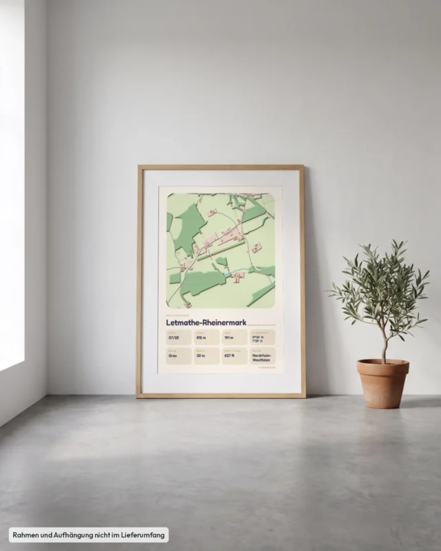 Poster Letmathe-Rheinermark im Stil Clay: Angelehnt – Eiche mit Passepartout, Betonboden